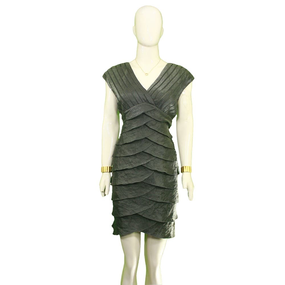Chic '90s Vintage Adrianna Papell Layered Cocktail Dress - Dark Olive